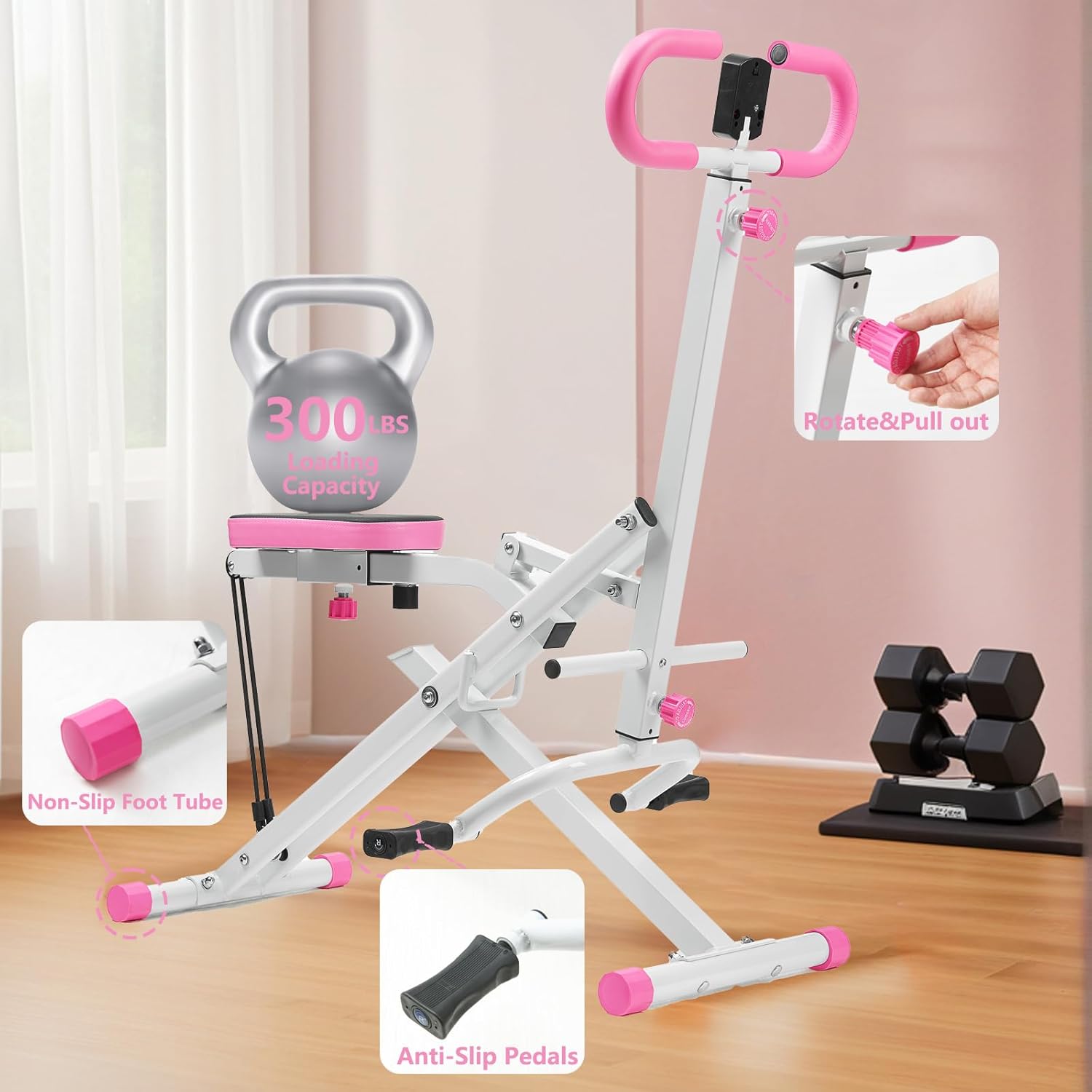 Squat Machine for Home, Squat Rowing Machine with Adjustable Resistance Bands, Foldable Exercise Equipment, Squat Assist Trainer for Glutes Ab Back Legs Workout - Image 4