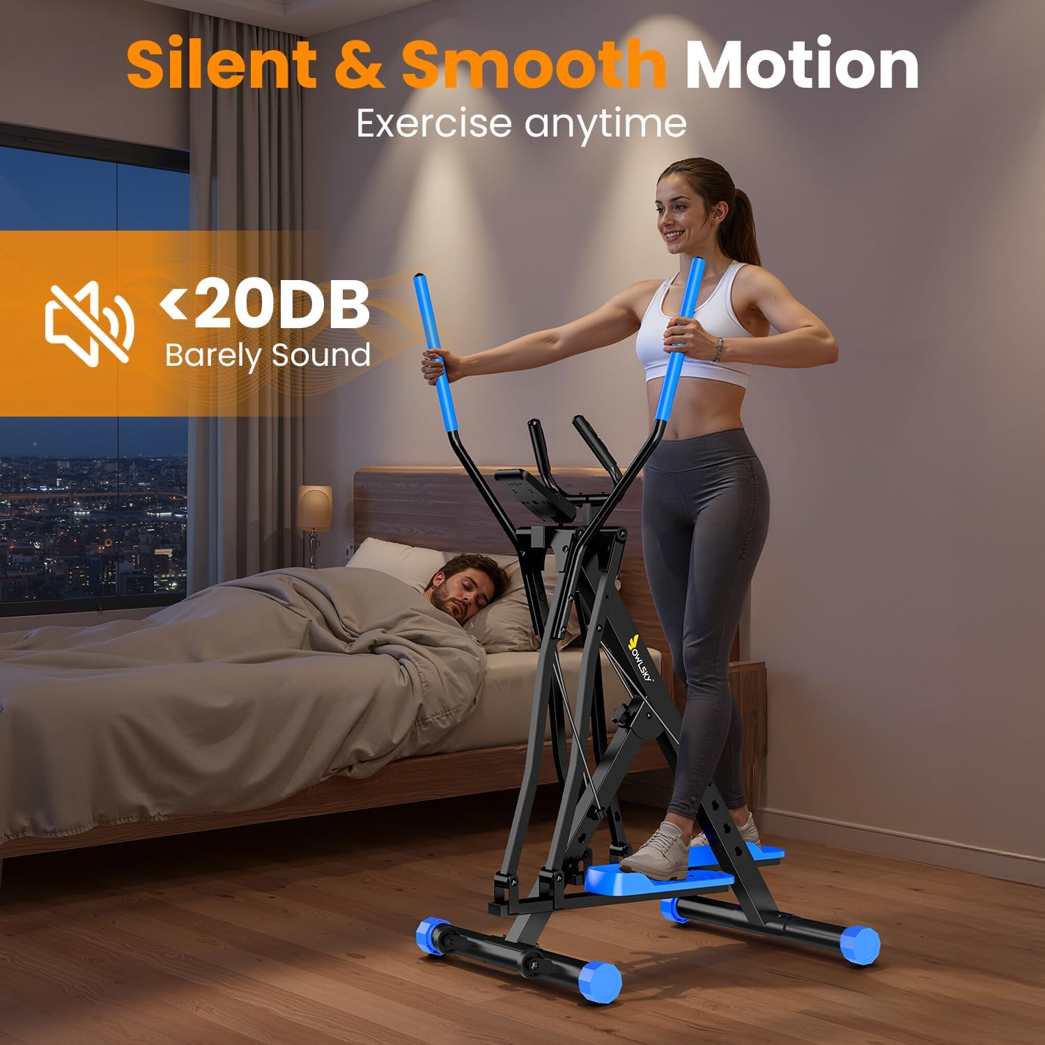 OWLSKY Air Walk Elliptical Exercise Machine for Home Gym – Compact Elliptical Cross Trainer with LCD Monitor, Device Holder, Low-Impact Cardio Workout, Full Body Fitness Equipment - Image 6