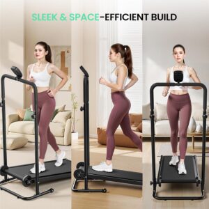 Non-Electric Treadmill with Dual Flywheel & Fixed Incline – FUNRAY Motorless Treadmill LCD Monitor, Non-Slip Belt, Compact Foldable Design for Small Home/Gym Use, Soft Foam Grips for Walking/Jogging