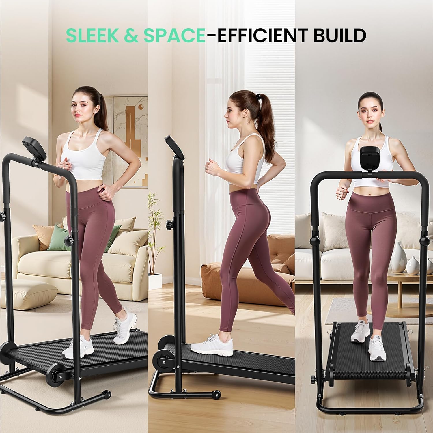 Non-Electric Treadmill with Dual Flywheel & Fixed Incline - FUNRAY Motorless Treadmill LCD Monitor, Non-Slip Belt, Compact Foldable Design for Small Home/Gym Use, Soft Foam Grips for Walking/Jogging - Image 2