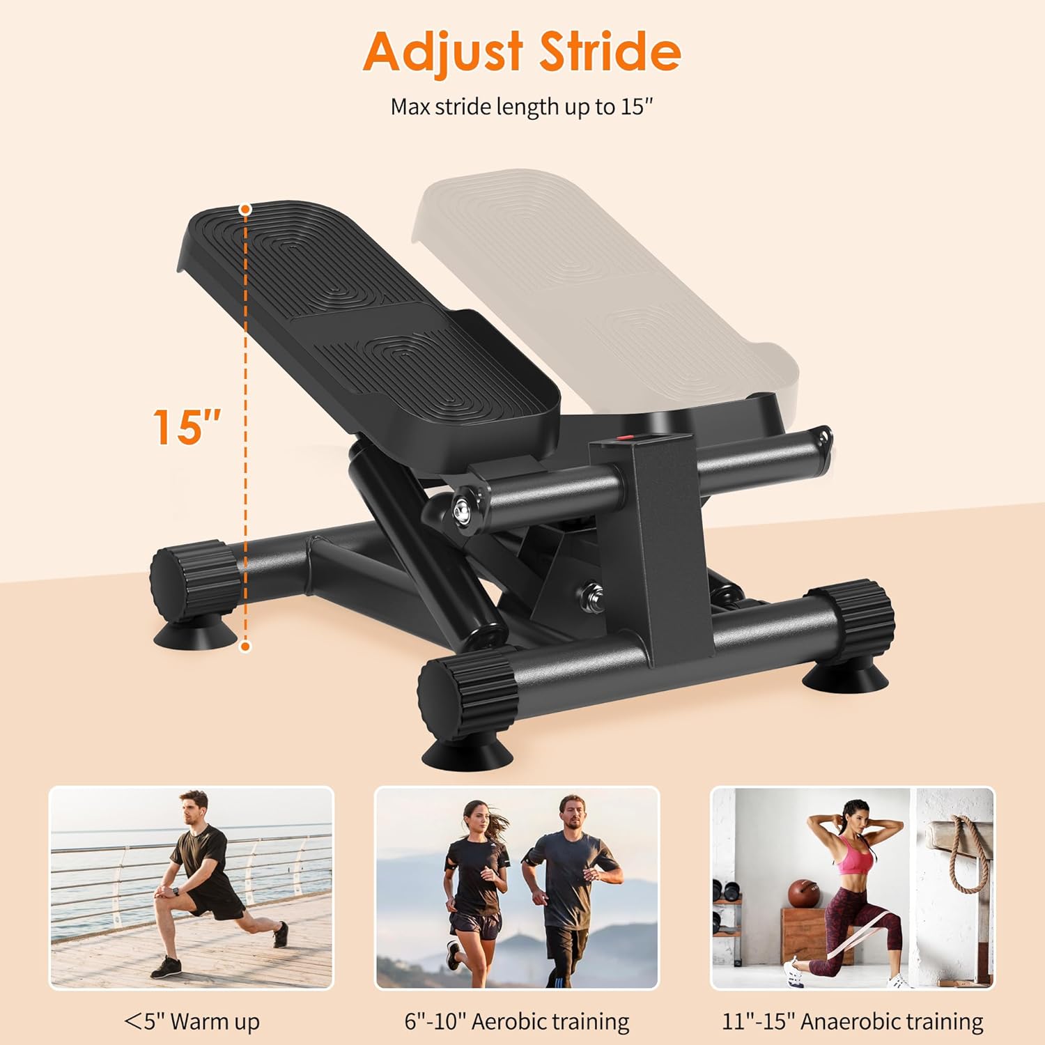 SogesHome Steppers for Exercise at Home,Stair Step Workout Machine with Optional Resistance Bands,Mini Stepper with 300LBS Loading Capacity,Hydraulic Fitness Stepper with LCD Monitor - Image 3