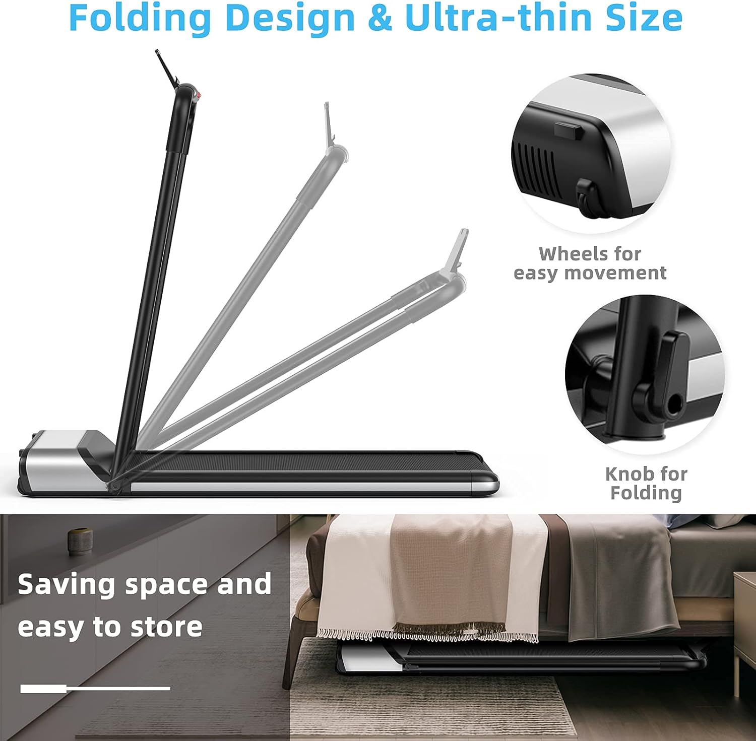 Goplus Folding Treadmill, Ultra-Thin Installation-Free Foldable Electric Treadmill, Low Noise, Walking Jogging Machine, Portable Superfit Treadmills for Home Office - Image 3