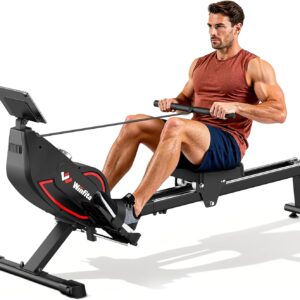 Rowing Machines for Home Use, Compact Rower Machine with 350 LBS Capacity,32-Level Self-Powered Resistance Knob with Real-Time Data Tracking, Dual Rail, Ergonomic Seat, App Support