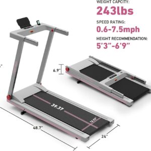 DeerRun Treadmills for Home with Incline and Handles, 3.0 HP Foldable Treadmill for Small Spaces, Folding Running Machine with Smart APP
