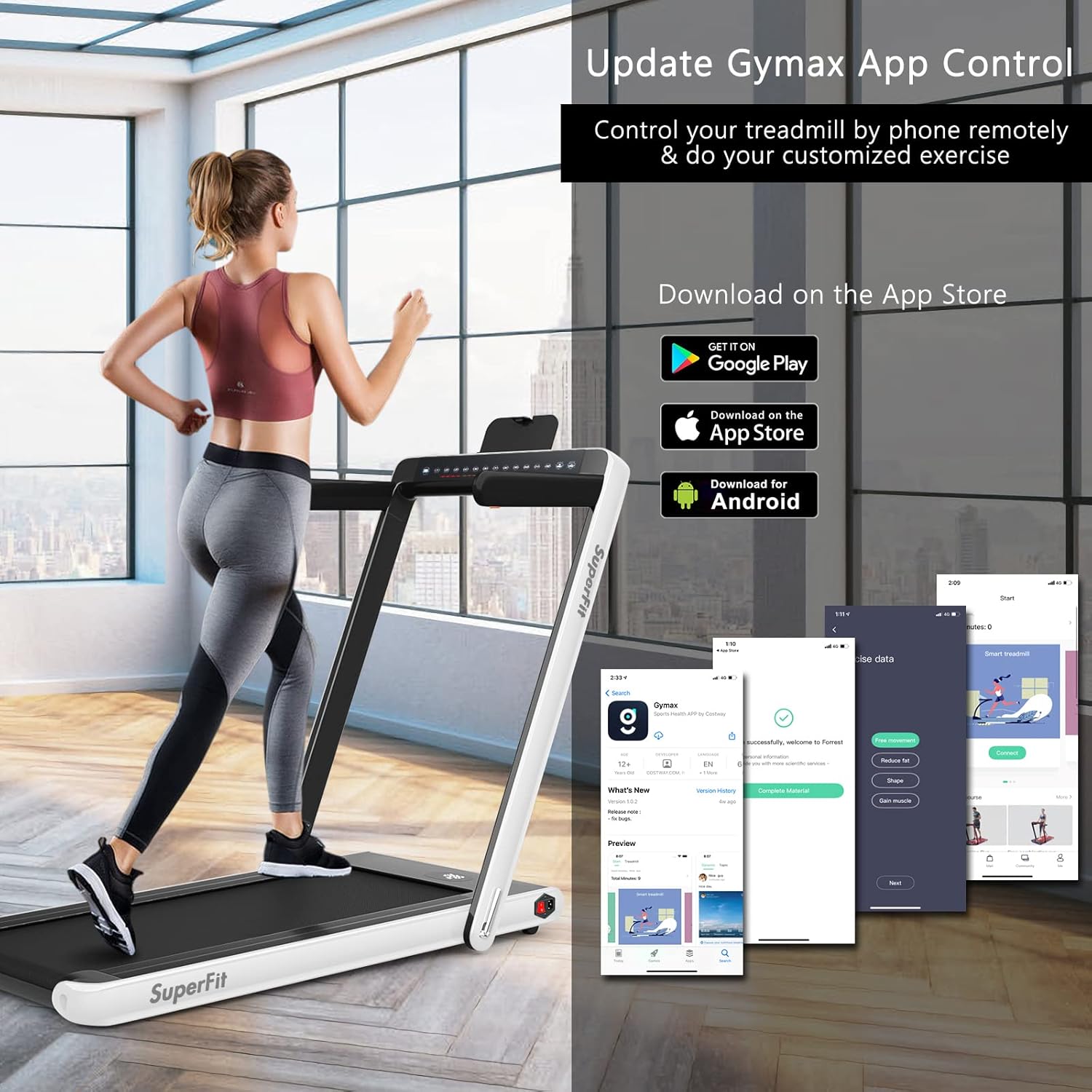Goplus 2 in 1 Folding Treadmill with Dual Display, 2.25HP Superfit Under Desk Electric Pad Treadmill, Installation-Free, Blue Tooth Speaker, APP Control, Remote Control, Walking Jogging for Home - Image 7