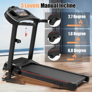 Benef Treadmill with Incline, Treadmills for Home 265 lbs Capacity, Foldable Treadmill with 3 Level Incline, 0.5-7.6 MPH, 2.5 HP Quite Portable Treadmill for Home Small,12 Preset PROG, LED Display