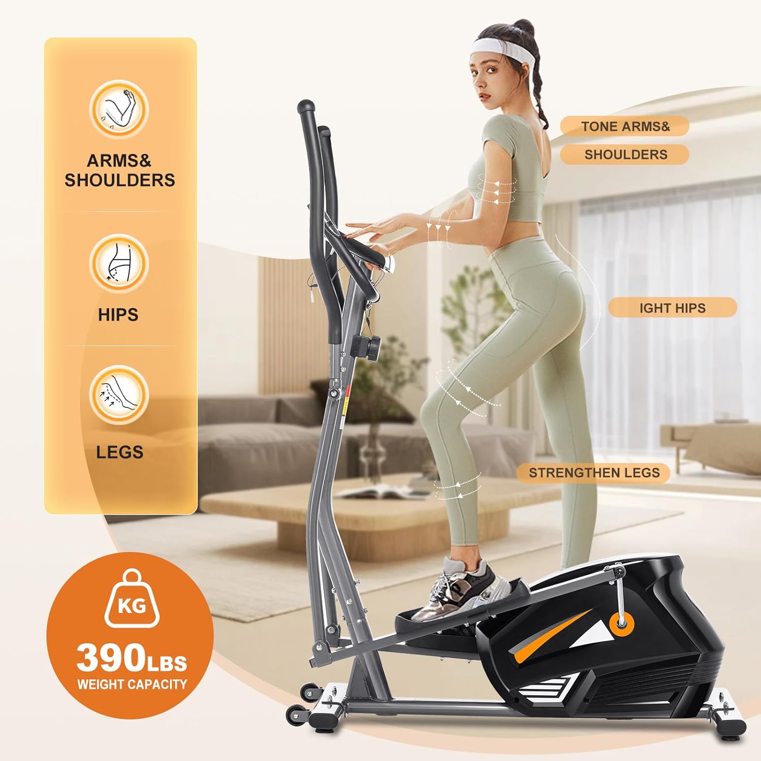 Elliptical Machine with APP, Elliptical Exercise Machine for Home with Hyper-Quiet Magnetic Driving System, Elliptical Trainer with 18IN Stride, 10 Resistance Levels, 390LBS Weight Capacity - Image 4
