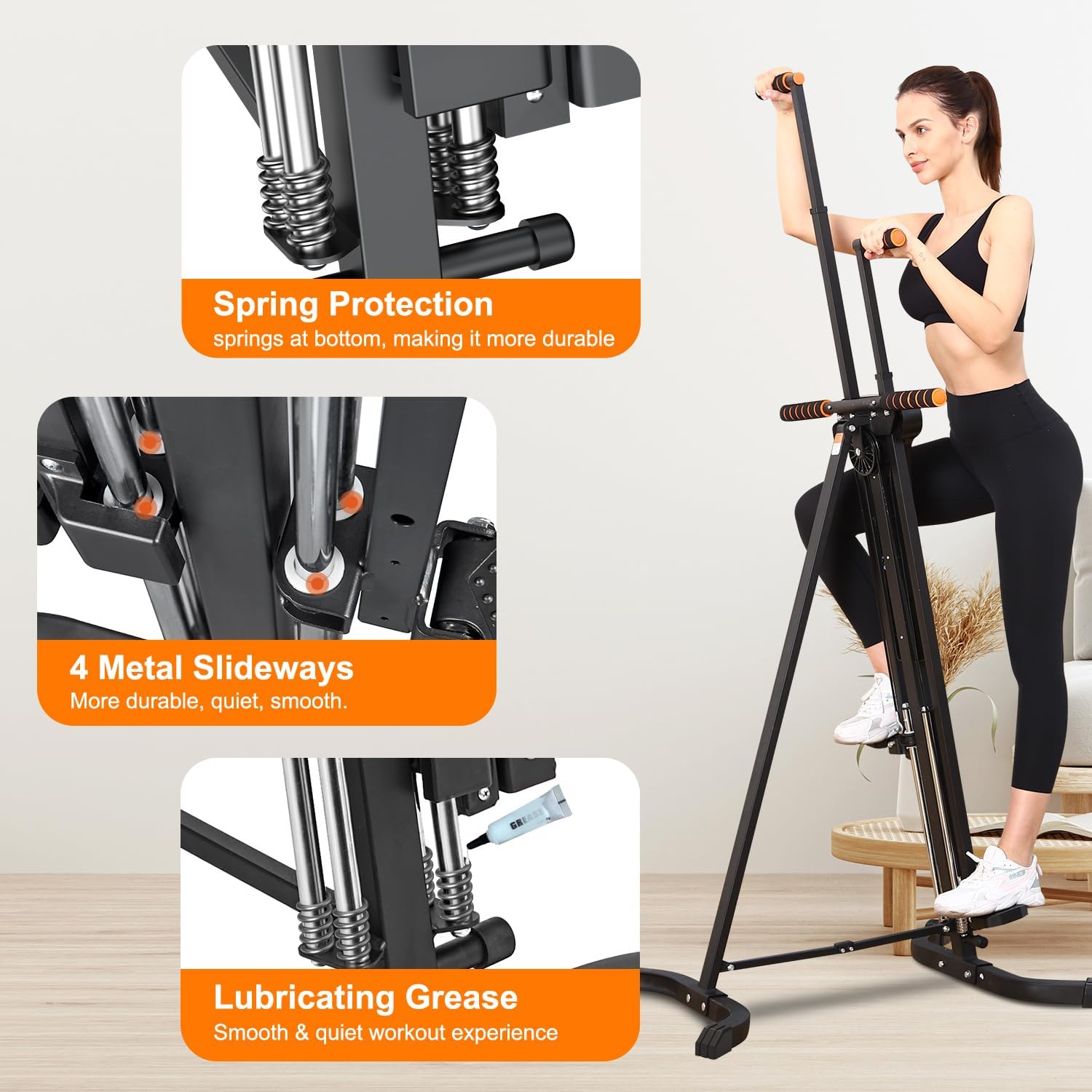 Vertical Climber Exercise Machine for Home Gym with 4 Metal Guide Rails Folding Exercise Climber Cardio Workout Machine 5-Level Heights Stair Stepper Newer Version, Easy to Assemble - Image 3