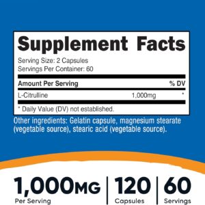 Nutricost L-Citrulline 500mg, 120 Capsules – Gluten Free, Non-GMO, 1000mg Per Serving (60 Serv)