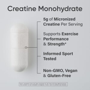 Sports Research® Creatine Monohydrate Capsules – Supports Workout Recovery, Lean Muscle gain, Performance and Strength* – Non-GMO, Vegan Certified – 5g per Servings – 30 Servings