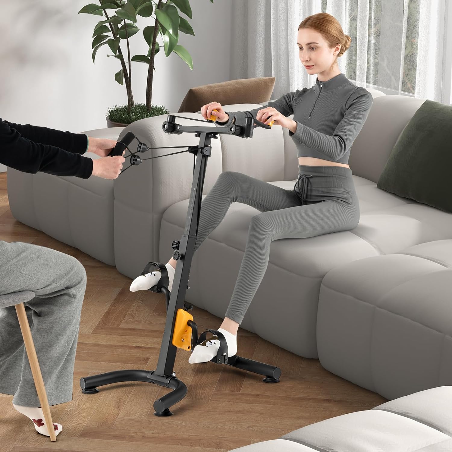 Goplus Foldable Pedal Exerciser for Seniors, Hand Arm Leg Knee Physical Therapy Exercise Bike w/Adjustable Height, Handgrip, Resistance Band, Recovery Home Workout Equipment for Elderly - Image 9