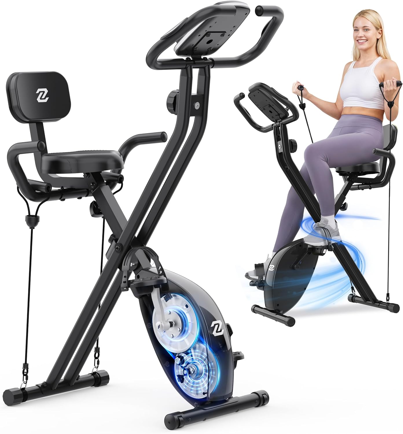 ZIWWVY- Foldable 3-in-1 Exercise Bike for Home – Upright & Recumbent Stationary Bike with 330 lbs Capacity, 8-Level Magnetic Resistance, Arm Bands & Pulse Sensor, Easy Assembly, 2025 upgrade X-bike