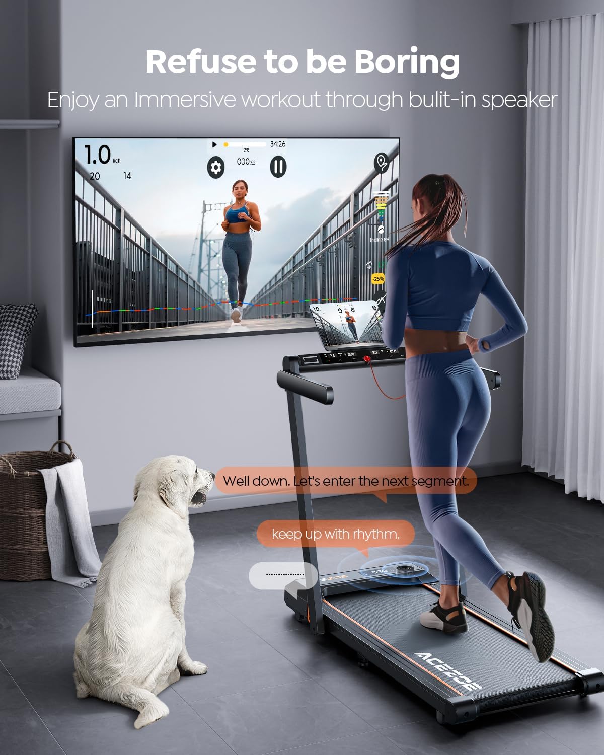 2 in 1 Folding Treadmills for Home Small Office, 2.5HP Walking Pad Treadmill with Handle Bar, 300lbs Capacity, Copmact Protable Treadmill with Smart APPs, 12 HIIT Modes and Touch Screen - Image 6