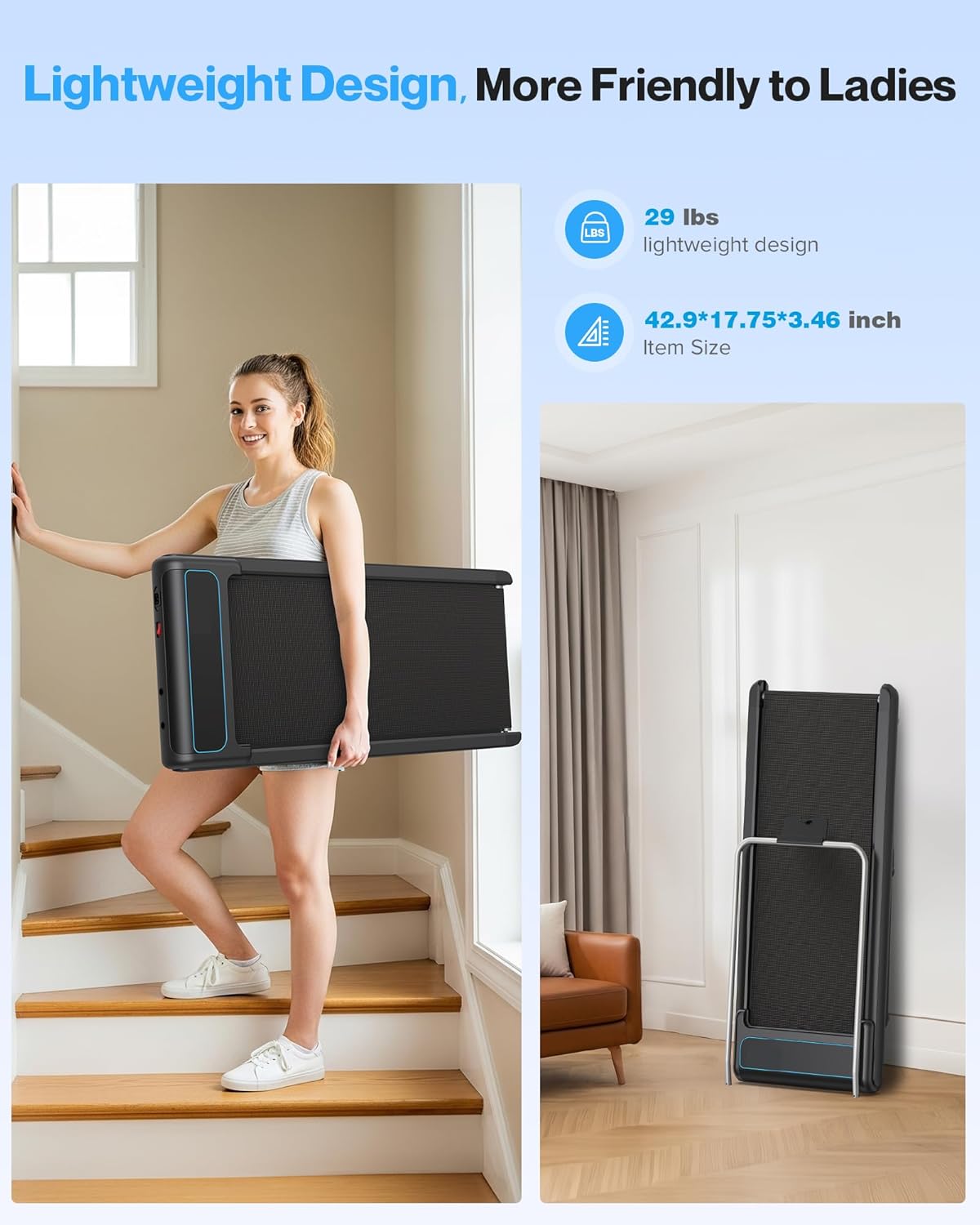 10% Incline Under Desk Walking Pad, 2.5HP Low Noise Treadmill for Home Office Apartment, 3 in 1 Lightweight Running Machine for Small Space, Works with Apps & Mute Remote Control, No Installation - Image 8