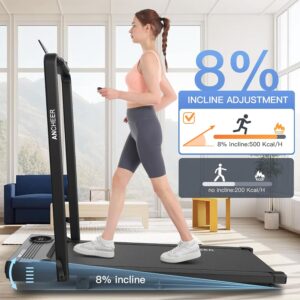 ANCHEER Walking Pad Treadmill with Incline and Handle Bar – Under Desk Treadmill 4 in 1 Folding Treadmills for Home Office/LED Display/Dual Control/12 Preset Programs