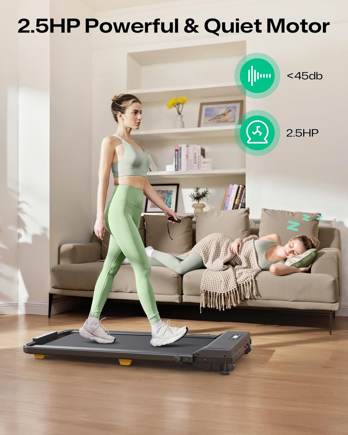 UREVO Walking Pad with Incline, 9% Incline Portable Under Desk Treadmill, 2.5 HP Walking Treadmill Pad for Home and Office, Walking Jogging Running Machine with Remote Control and LED Display - Image 8