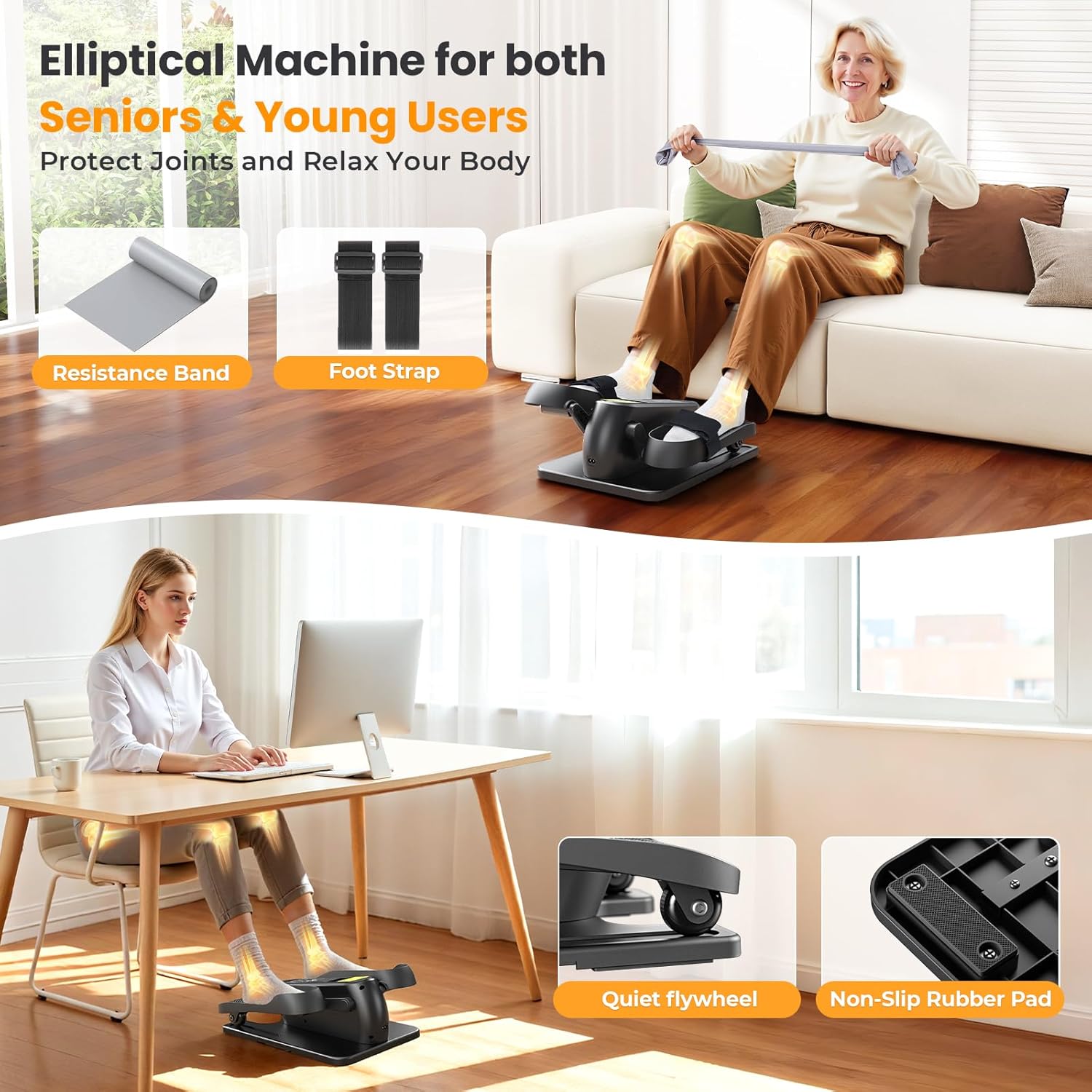 Under Desk Elliptical Machine, Ellipse Leg Exerciser as Seen on TV for Seniors with Remote Control & 12 Manual & Auto Mode, Low-Impact Quiet Portable Electric Seated Pedal Exerciser for Home Office - Image 2