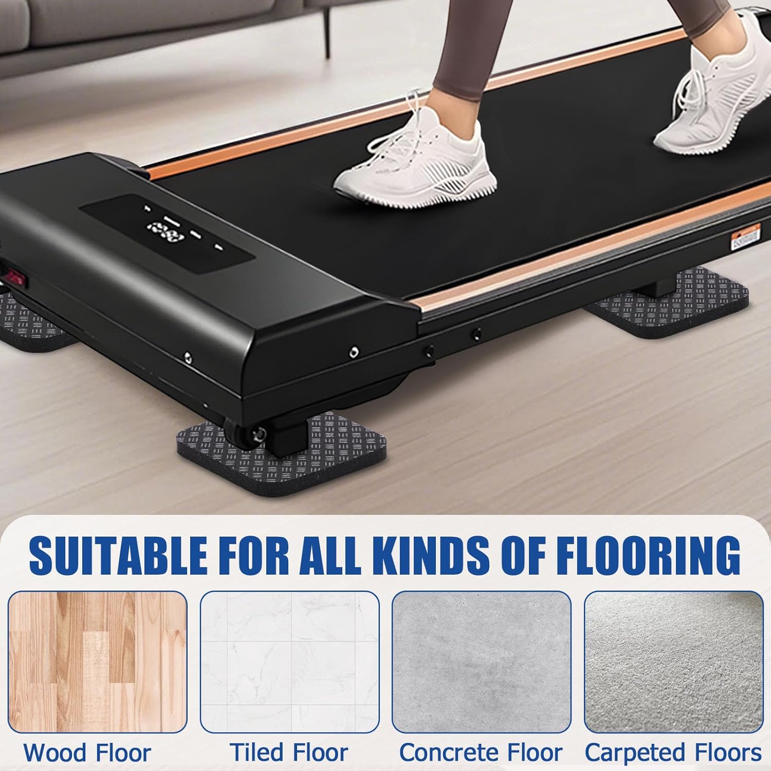 TOBWOLF 4PCS Anti-Slip Treadmill Mats, 10MM Thick High Density Walking Pad Mat, 4" X 4" Anti Vibration Walking Pad Mats, Thick Rubber Mat for Stationery Bike, Rowing Machine, Home Gym Station - Image 4