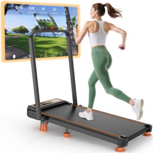 Walking Pad Treadmill with Incline, Upgraded 3.5HP Walking Pad with Handle Bar, 350Lbs Foldable Portable Treadmills for Home Office, 4 in 1 Under Desk Treadmill with Remote Control & APP, LED Display
