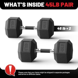 PAPABABE Hex Dumbbell Set with Rubber Grip 2.5-125lb, Odorless Rubber Coated Weight Fixed Dumbbells Set of 2, Weights for Women at Home, Hand Weights for Home Gym & Strength Training,Pesas Para Ejercicios