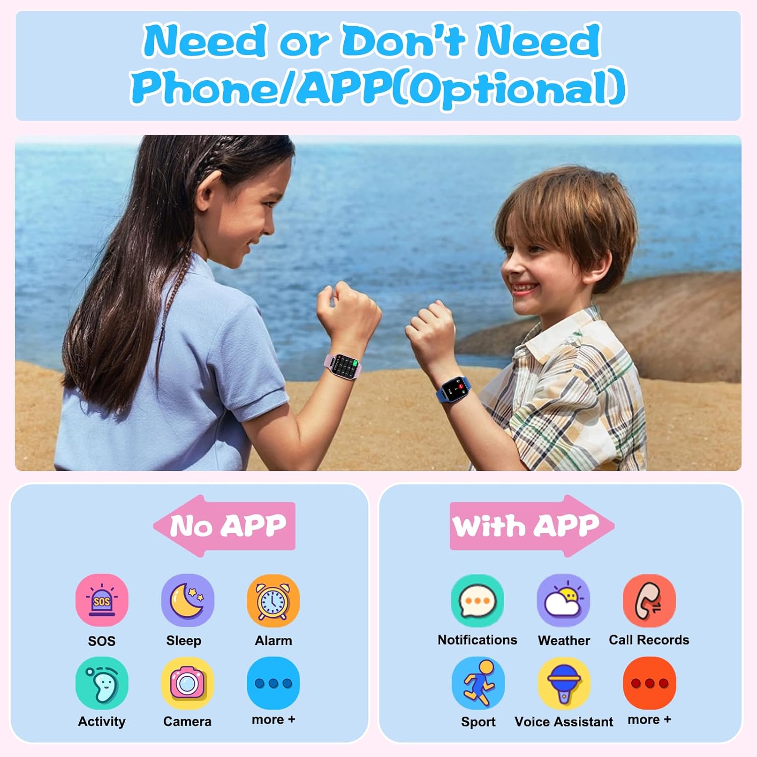 Smart Watch for Kids, 1.85" Fitness Tracker with Heart Rate, Sleep Monitor, IP68 Waterproof Smartwatches with Video Music, Pedometer, Game, NO APP/Phone, Gift for Boys Girls. (Classic, Blue) - Image 2