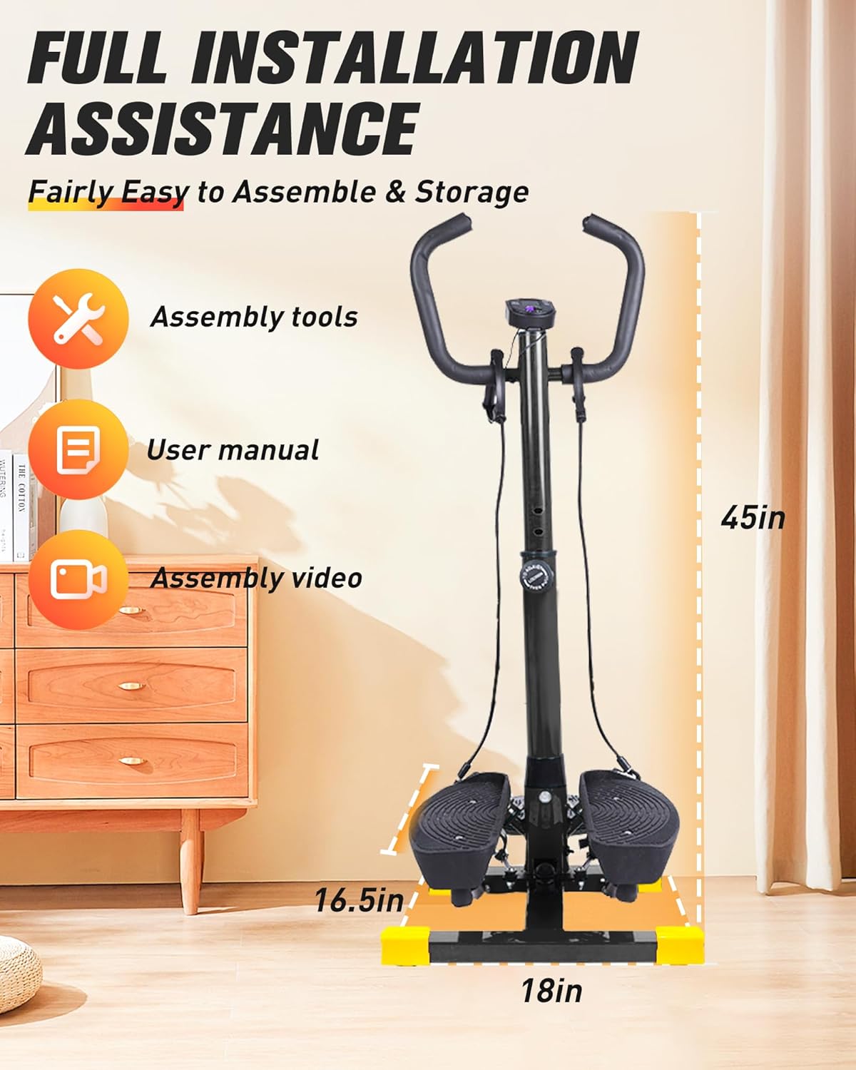 Wonderful Day Stair Steppers for Exercise at Home, Twist Stair Stepper Machine with Resistance Bands, LCD Monitor,300 lbs Loading Capacity - Image 7