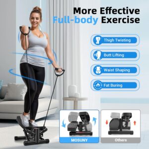 Steppers for Exercise at Home, Mini Stepper with Resistance Bands Full Body Workout Adjustable Heigh Stair Stepper for Home Twist Stepper with 350lbs Loadingt Capacity (with Mat)