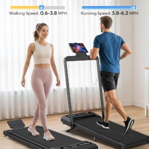 Foldable Treadmill with 10% Incline, Compact Walking Pad Treadmill with Safety Handle Bar, 3.0HP Quiet Under Desk Treadmills for Home/Office, 320 LBS Capacity, APP & Mute Remote Control