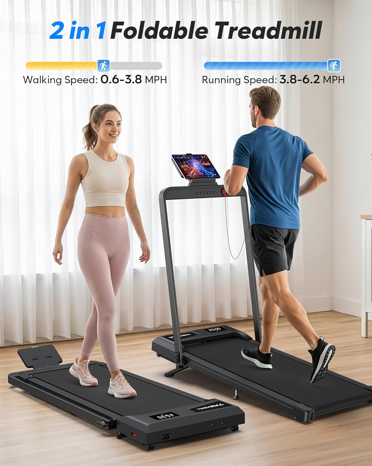 Foldable Treadmill with 10% Incline, Compact Walking Pad Treadmill with Safety Handle Bar, 3.0HP Quiet Under Desk Treadmills for Home/Office, 320 LBS Capacity, APP & Mute Remote Control - Image 2