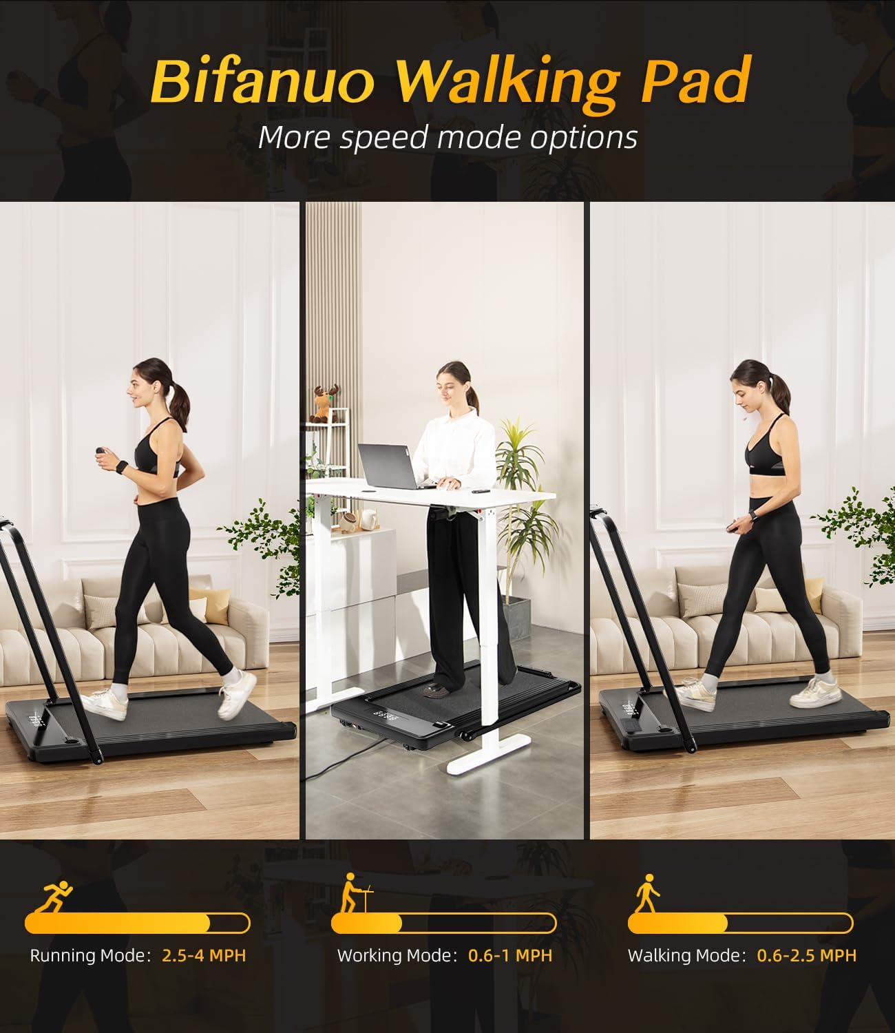 2 in 1 Folding Treadmill, Smart Walking Running Machine with Bluetooth Audio Speakers, Installation-Free,Under Desk Treadmill for Home/Office Gym Cardio Fitness - Image 6
