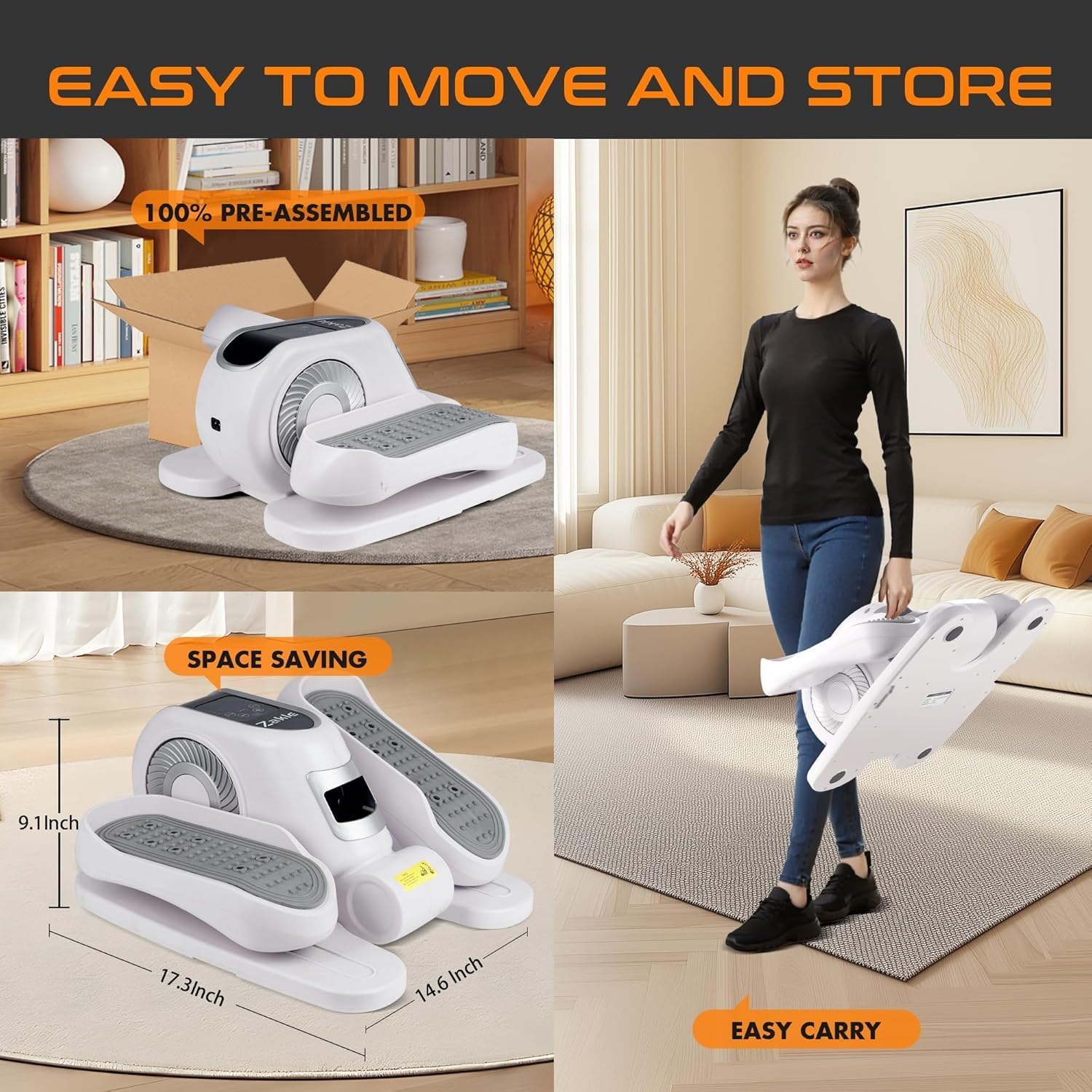 Zakle Under Desk Elliptical Machine, Electric Elliptical Training Machine w/Remote Control, 12 Speed Levels, Quiet Seated Pedal Exerciser for Home Office - Image 2