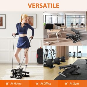 Sweetcrispy Mini Stair Steppers with Resistance Bands for Exercise at Home, Portable Exercise Twist Stepper Machine for Full Body Workout, 300LBS Capacity