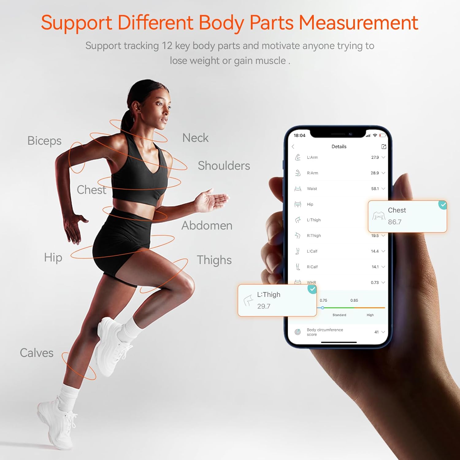 Fitdays Smart Body Tape Measure with Bluetooth Fitdays APP for Body Fat & Muscle Measurement, LED Display,Type-C,Unlimited Users (Black) - Image 5