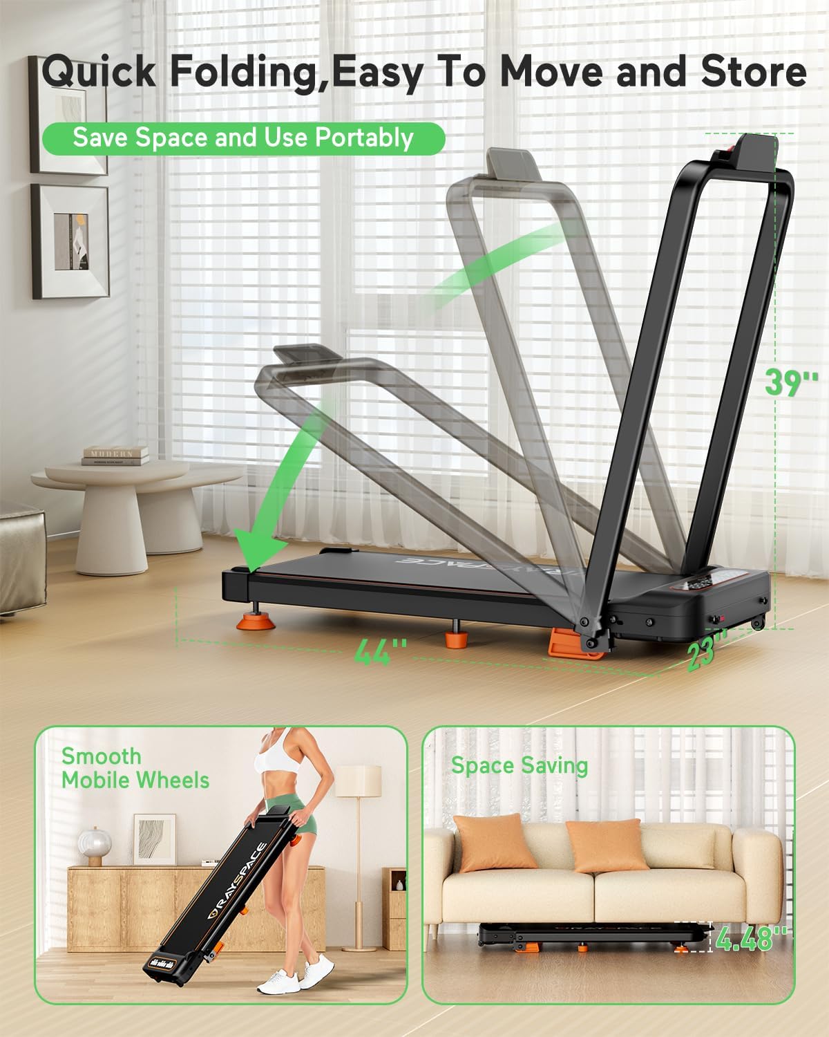 Walking Pad Treadmill with Incline, Upgraded 3.5HP Walking Pad with Handle Bar, 350Lbs Foldable Portable Treadmills for Home Office, 4 in 1 Under Desk Treadmill with Remote Control & APP, LED Display - Image 4