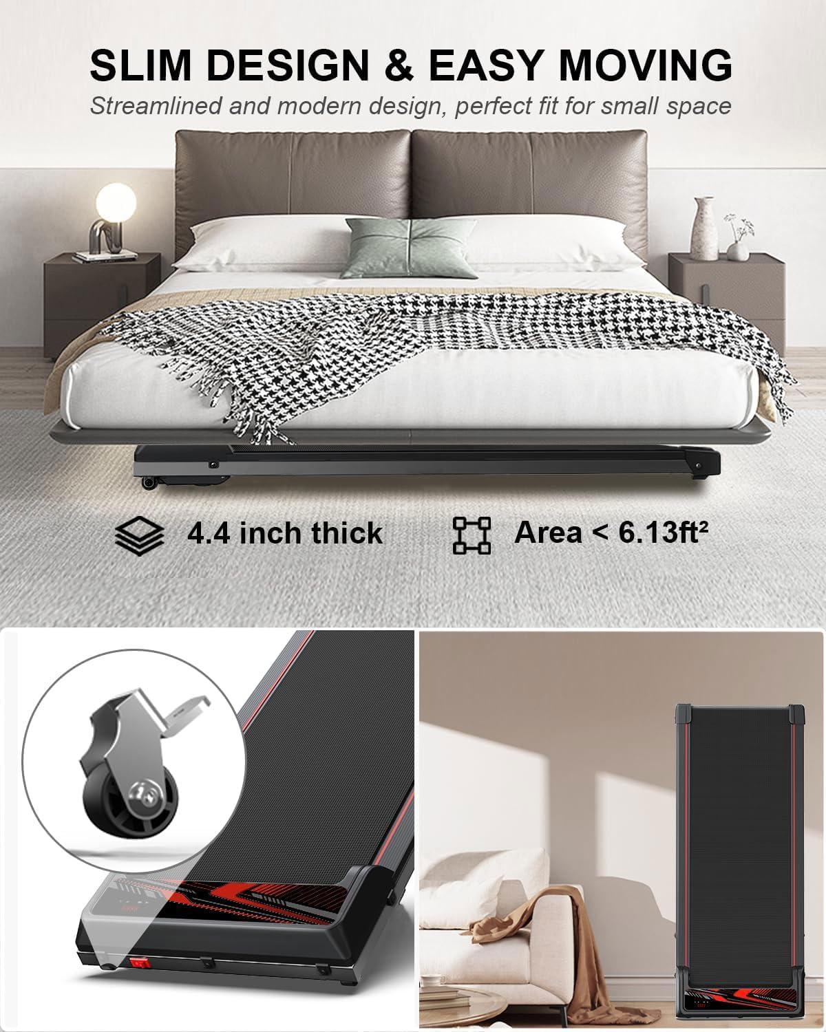 3 in 1 Treadmill, Portable Under Desk Walking Pad with Incline for Home/Office, Remote Control, LED Display - Image 7
