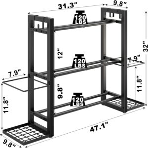 3-Tier Adjustable Dumbbell Rack Heavy Duty Metal Storage Rack, Dumbbell Weight Rack and Kettlebells Rack, Yoga Mat Organizer, Multi-Purpose Gym Equipment Storage Stand for Home Gym Accessories