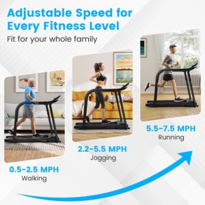 GYMAX Walking Treadmill for Seniors, 2.5HP LED Recovery Fitness Exercise Machine w/Preset Programs, Heart Rate Sensor, Device & Cup Holder, Wheeled Treadmill w/Long Handrail for Home