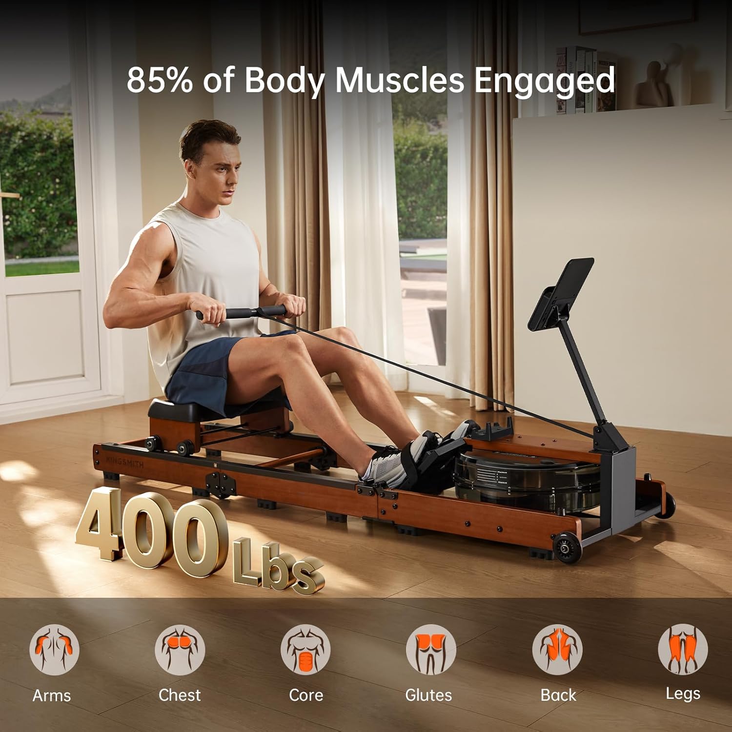 KINGSMITH Rowing Machines for Home Foldable, Compact Row Machine, 400LB & 350LB Weight Capacity, Folding Rower Machine with Adjustable Resistance, Data Monitor, App Supported - Image 2