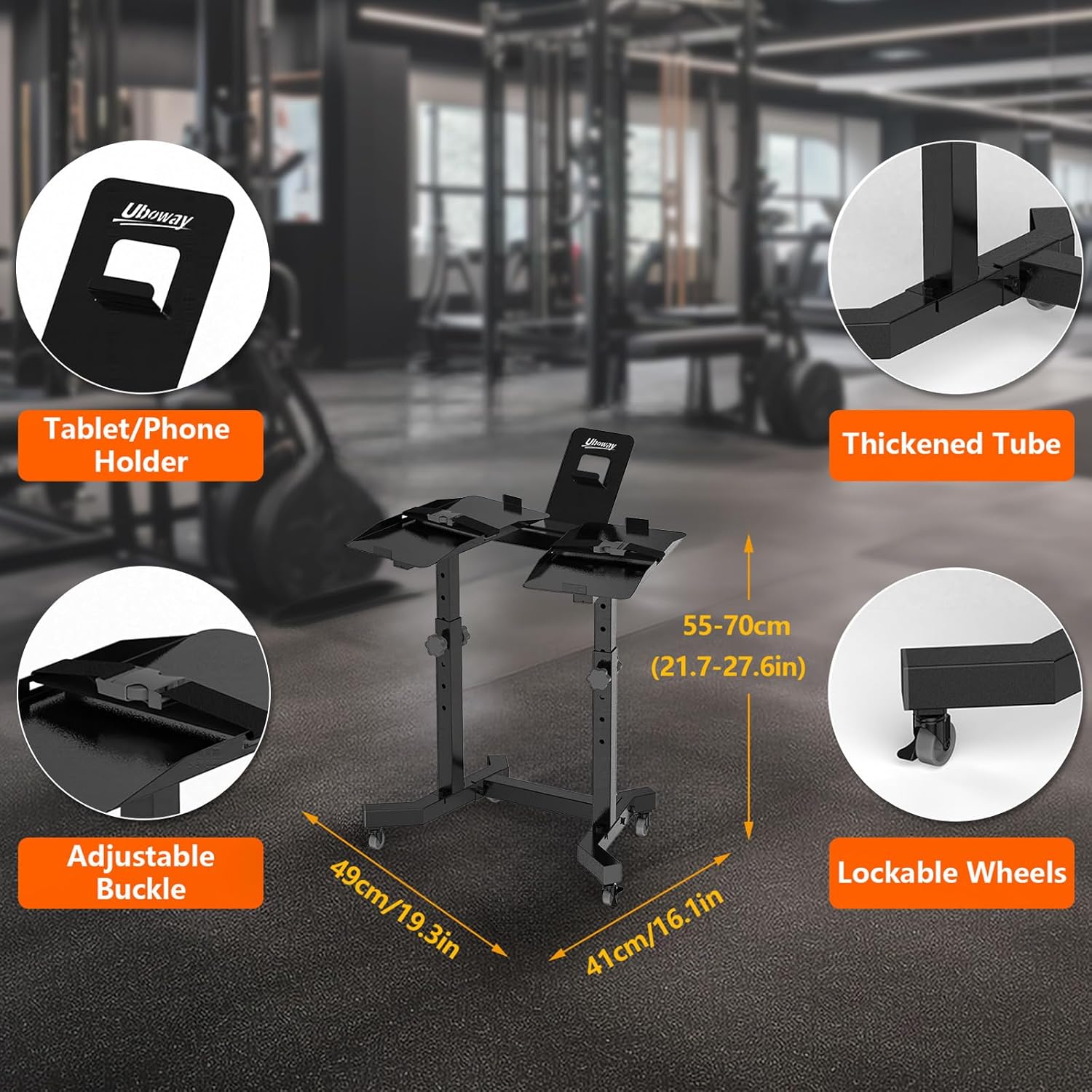 Uboway Adjustable Dumbbell Stand- Dumbbell Rack with 4 Level Height Adjustment, Weight Stand for Dumbbells with Tablet Holder and Wheels, Hand Weight Rack for Adjustable Dumbbell Set, Home Gym Fitness(Bonus Foot Pads) - Image 3