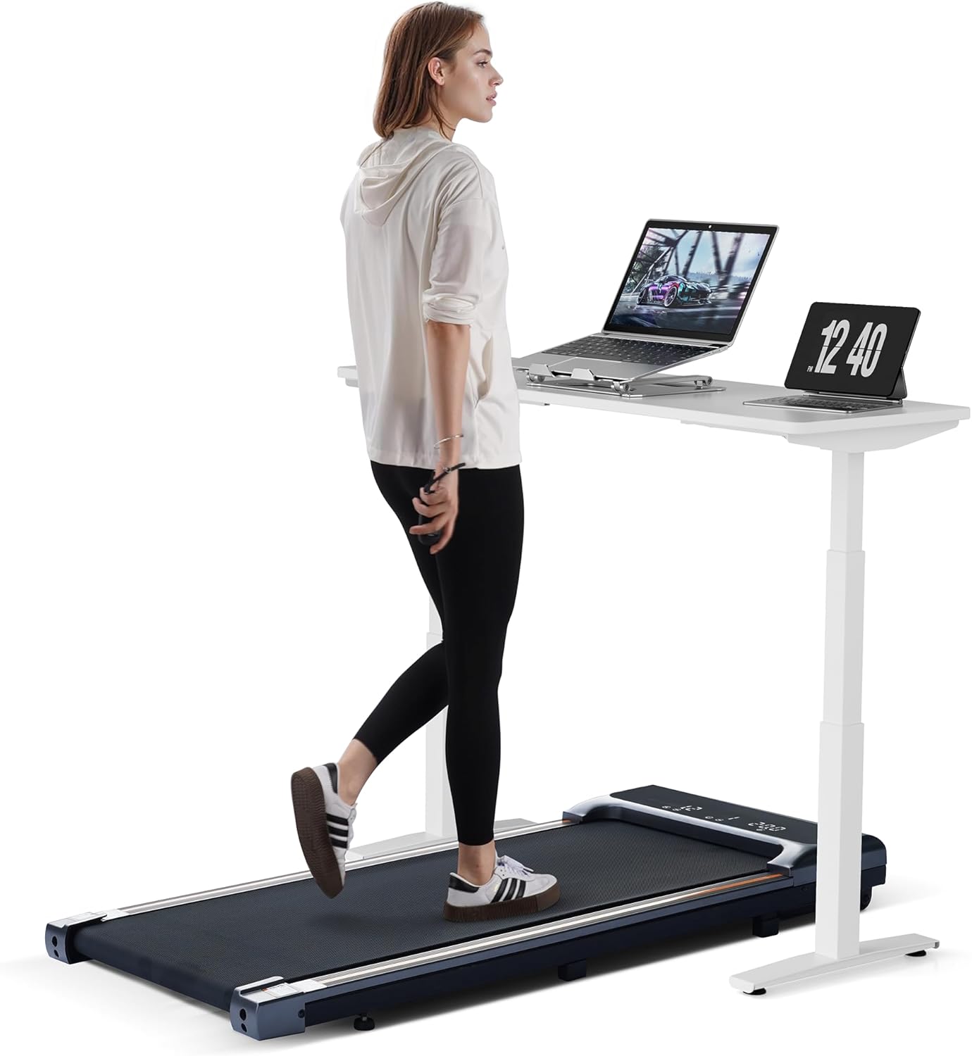 Walking Pad Under Desk Treadmill 2.5HP Treadmill with LED Display Remote Control 265lb Weight Capacity Walking Jogging Machine for Home Office