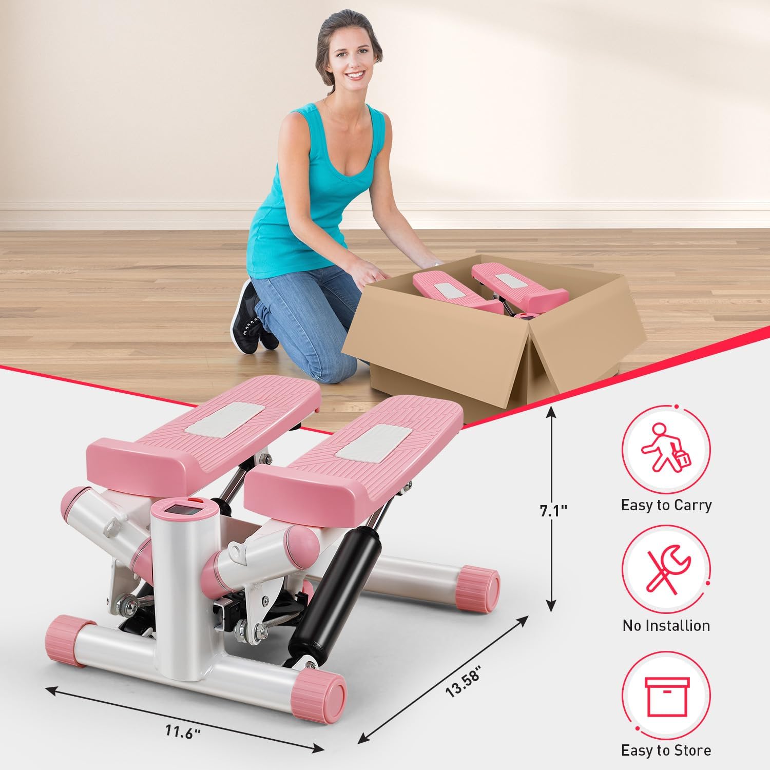 ZENOVA Steppers for Exercise at Home Portable Mini Stepper Stair Stepper with Resistance Band and Mat Fitness Stepper for Full Body Cardio Exercise 330lbs Weight Capacity - Image 7