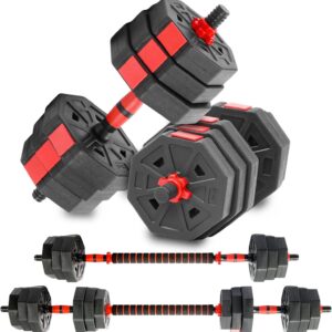 Adjustable Dumbbell Set, 5-44 lbs Free Weight Set with Connector, Convertible Dumbbell, Barbell, Push-up, Home Gym Fitness Weight for Men Women