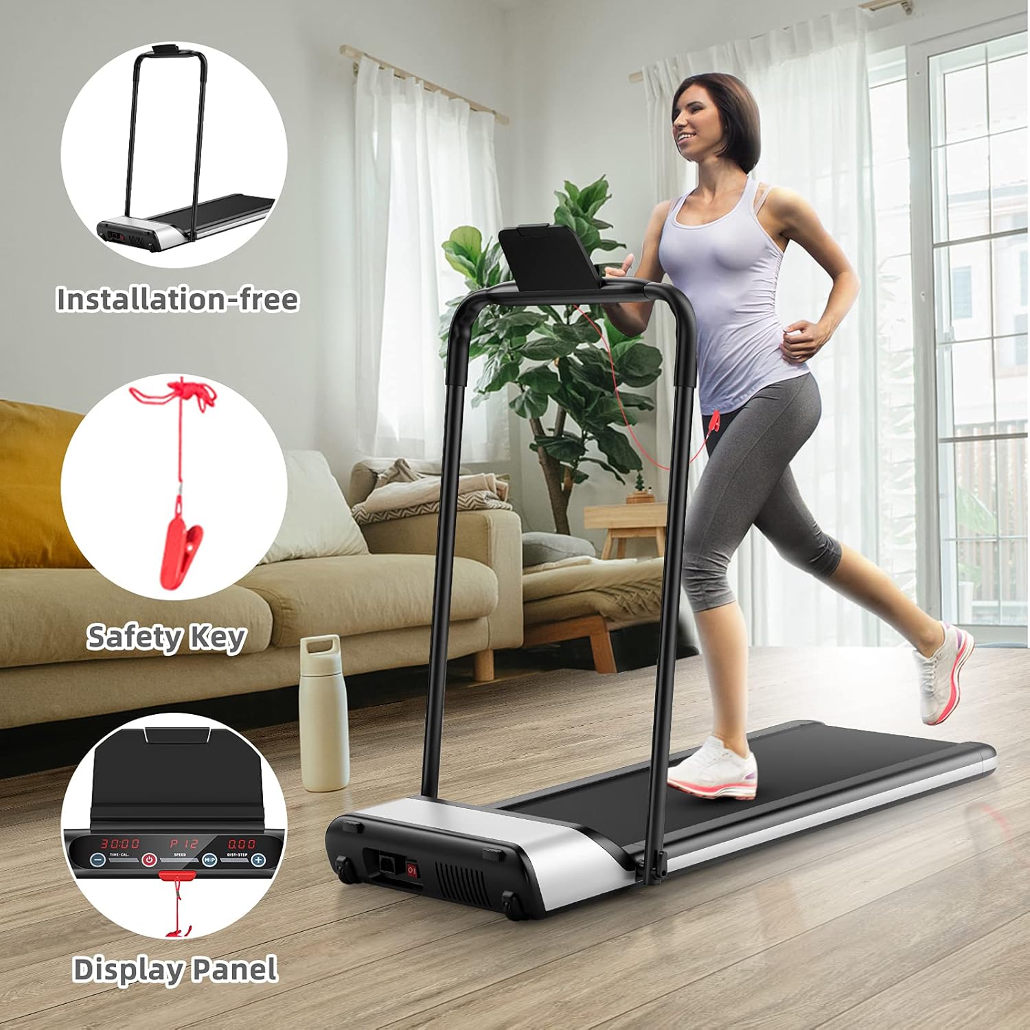 Goplus Folding Treadmill, Ultra-Thin Installation-Free Foldable Electric Treadmill, Low Noise, Walking Jogging Machine, Portable Superfit Treadmills for Home Office - Image 2