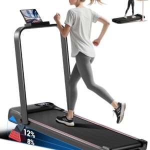 Walking Pad Treadmill with Handle Bar – 2.5HP Quiet Folding Treadmill for Home Office Under Desk Portable Walking Pad with 12% Incline 300LBS Capacity