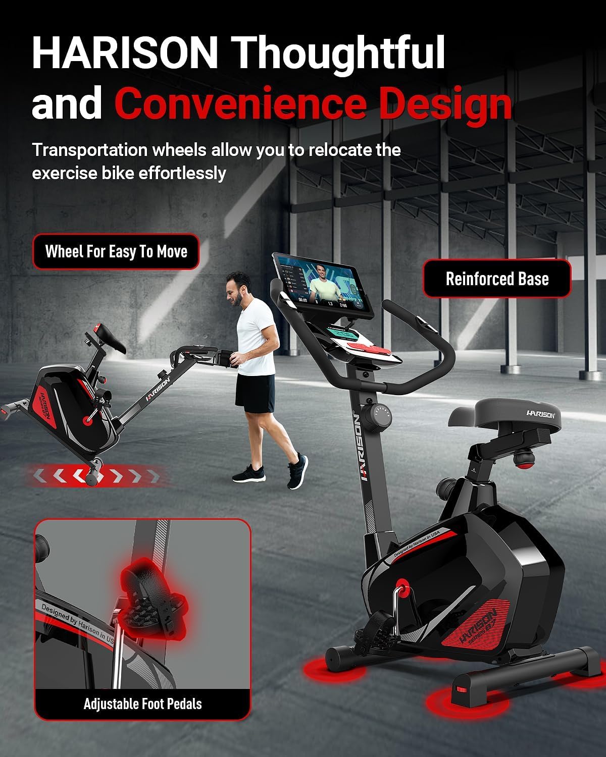 HARISON Exercise Bike for Home - 350lbs Magnetic Resistance Indoor Cycling Bike, Stationary Bikes with 2 in 1 LCD Monitor and Tablet Holder, Smooth & Quiet for Cardio Workout - Image 5