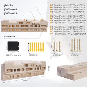 TWO STONES Wooden Hangboard Rock Climbing Pull Up Bar Designed Training for Climbing, Wood Fingerboard Climbing Training Board for Building Core Strength and Endurance