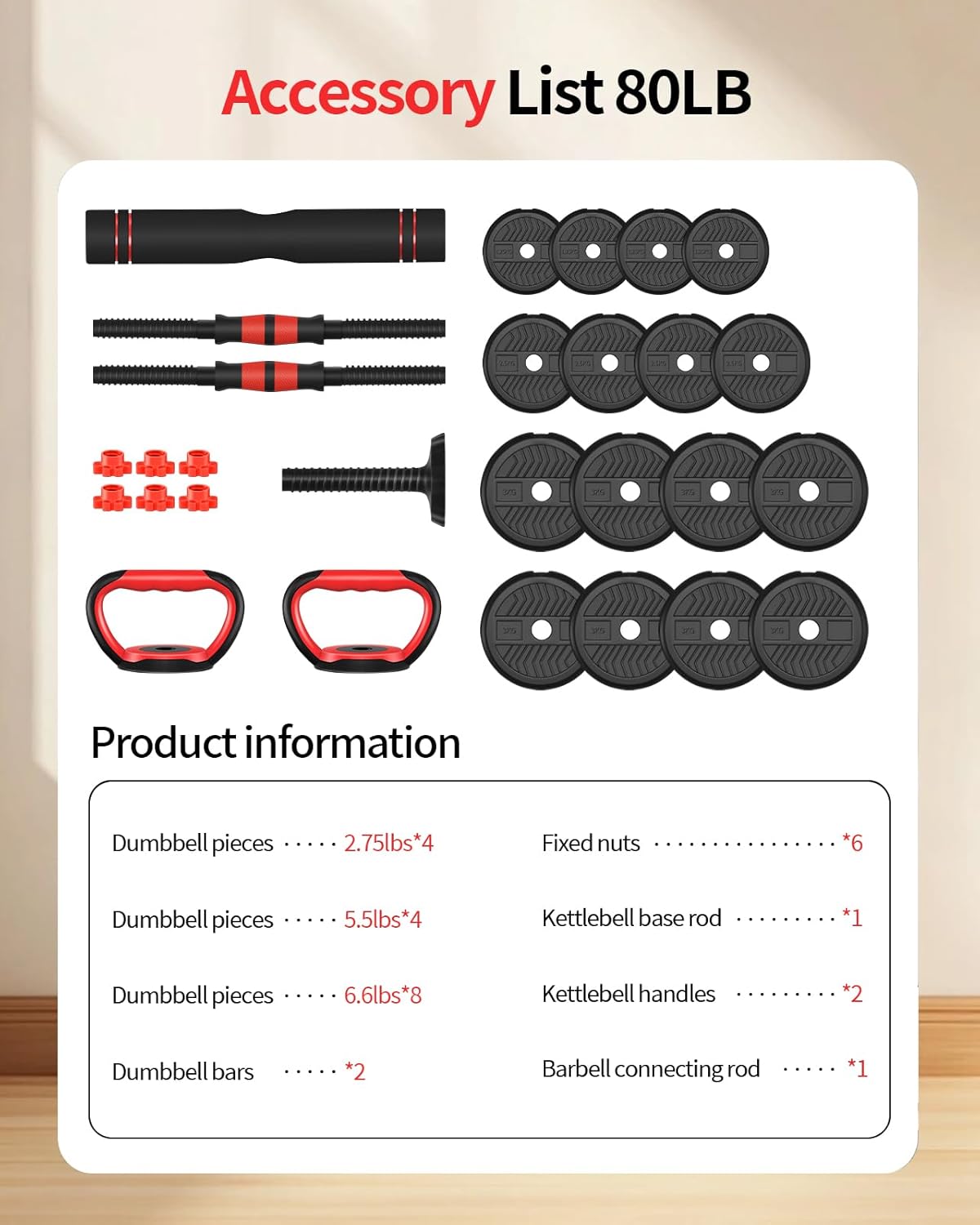 Adjustable Dumbbells,20/30/40/60/80lbs Free Weight Set with Connector, 4 in1 Dumbbells Set Used as Barbell/Kettlebells/Push up Stand, Fitness Workout Equipment for Home Gym for Youth,Women/Men - Image 2