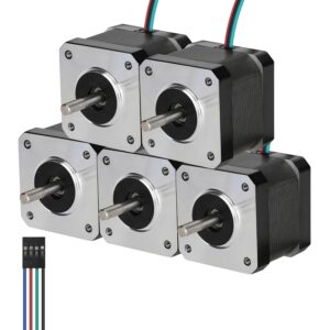 Nema 17 Stepper Motor 5PCS 0.28Nm/39.65oz.in High Torque 1.5inch(38mm) Bipolar 1.3A-2.86V 1.8 Deg 2 Phase-4 Lead for 3D Router/CNC Milling Engraving Machine