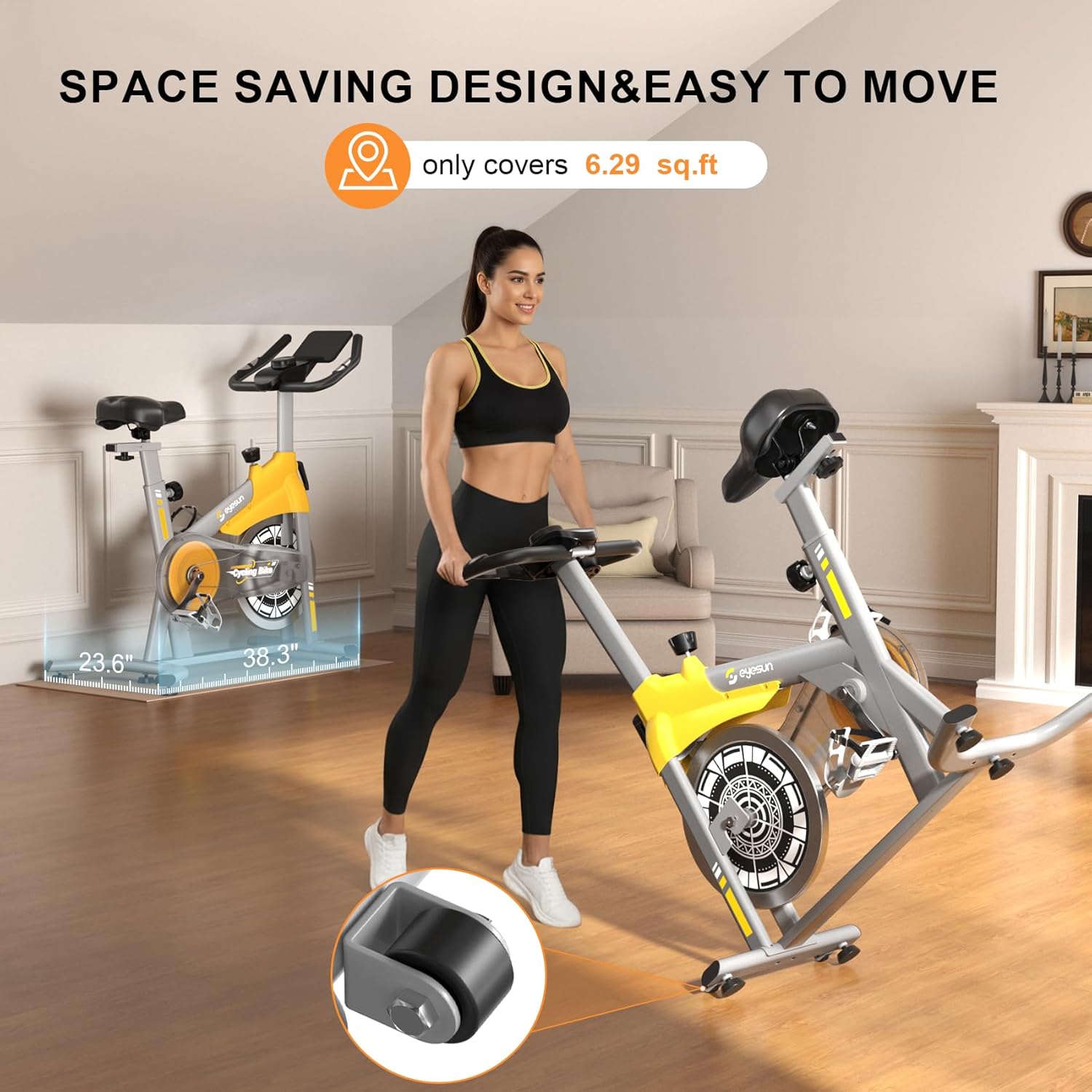 Exercise Bikes for Home,Foldable Bike with Adjustable Friction,Brake Pad Resistance Silent Belt Drive,350lbs/300lbs Weight Capacity &Upgraded Version Seat for Home Cardio&Weight Loss(QM-530W) - Image 8