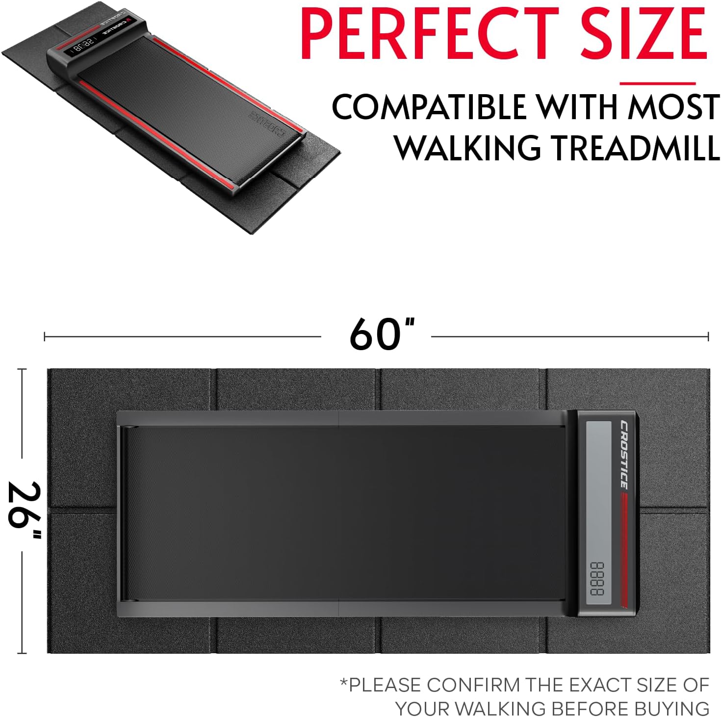 Walking Pad Mat 26 x 60, 1/4 Thick Floor Mat for Under Desk Treadmill for Carpet & Hardwood, Shock Absorption Protector for Small Mini Treadmill, Waterproof & Anti-Slip, Heavy-Duty - Image 2